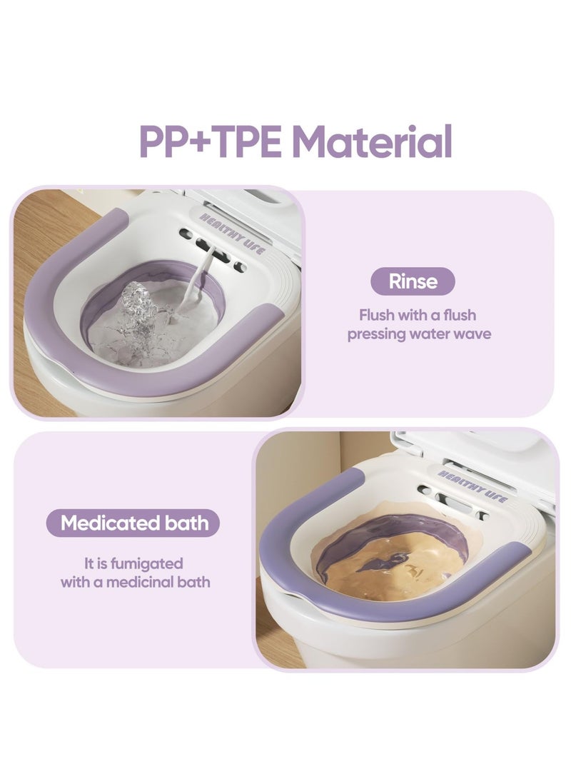 UREVO Foldable Sitz Bath For Toilet Seat Sitz Bath for Hemorrhoids Postpartum Care Sits Bath Kit for Women Portable Steam Seat Bidet with Flusher Hose Drain Holes and Wider Seating Area - Image 3