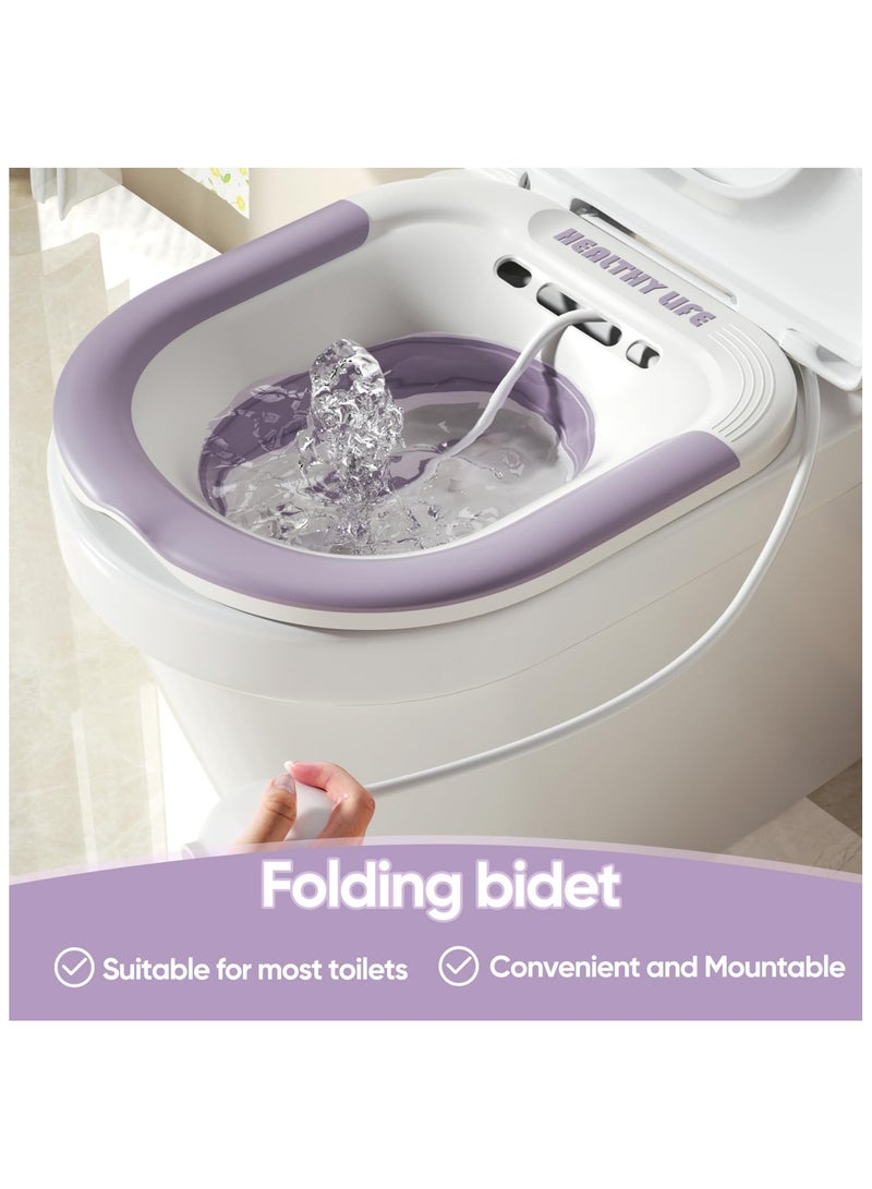 UREVO Foldable Sitz Bath For Toilet Seat Sitz Bath for Hemorrhoids Postpartum Care Sits Bath Kit for Women Portable Steam Seat Bidet with Flusher Hose Drain Holes and Wider Seating Area - Image 4