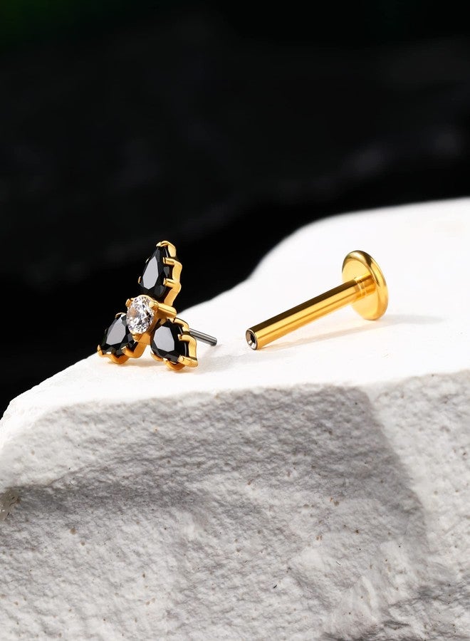 Cocharm G23 Titanium 16g Flat Back Helix Tragus Earring Stud - Gold Black Triple Floewr Threadless Cartilage Piercing Jewelry - Image 4