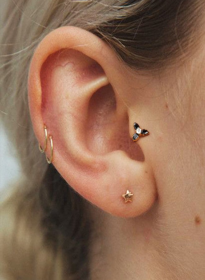 Cocharm G23 Titanium 16g Flat Back Helix Tragus Earring Stud - Gold Black Triple Floewr Threadless Cartilage Piercing Jewelry - Image 2