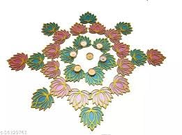 Klassie Lotus Flower Shape Double Wooden MDF Cutouts Best for DIYRangoli Diwali Ganesh Chaturthi HomeWall Decor Temple Wedding Stage Decoration 4 Inches Multicolour Set of 6  - Image 4