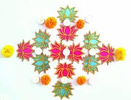 Klassie Lotus Flower Shape Double Wooden MDF Cutouts Best for DIYRangoli Diwali Ganesh Chaturthi HomeWall Decor Temple Wedding Stage Decoration 4 Inches Multicolour Set of 6  - Image 3