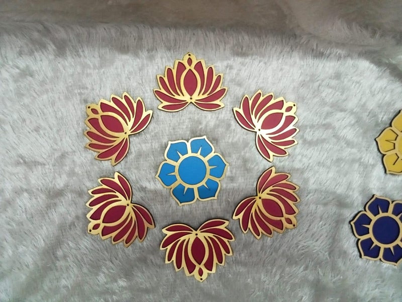Klassie Lotus Flower Shape Double Wooden MDF Cutouts Best for DIYRangoli Diwali Ganesh Chaturthi HomeWall Decor Temple Wedding Stage Decoration 4 Inches Multicolour Set of 6  - Image 2