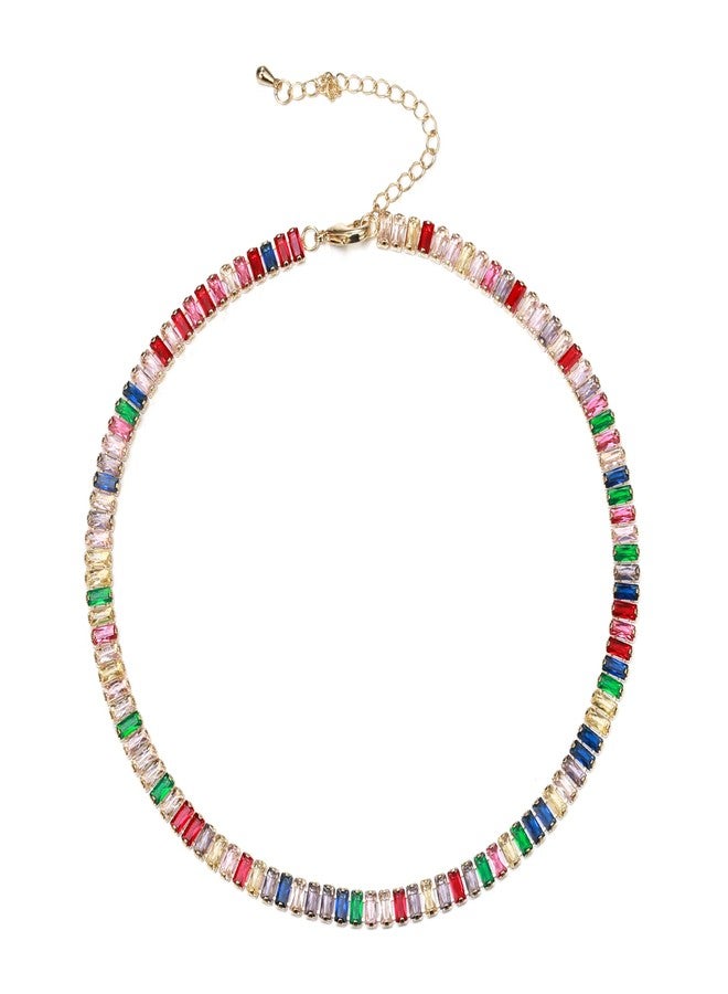 FANZE Sparkly Tennis Necklaces for Women Cubic Zirconia Gold Plated Choker Necklace Dainty Jewelry Gifts for Holiday Wedding Party Prom Valentines Day, Copper, Zircon - Image 1