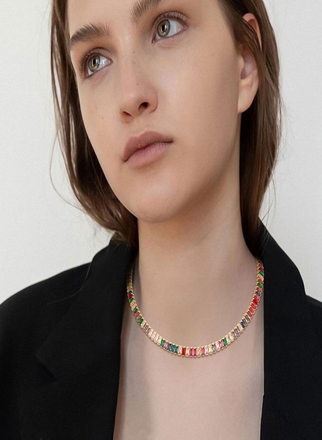 FANZE Sparkly Tennis Necklaces for Women Cubic Zirconia Gold Plated Choker Necklace Dainty Jewelry Gifts for Holiday Wedding Party Prom Valentines Day, Copper, Zircon - Image 4