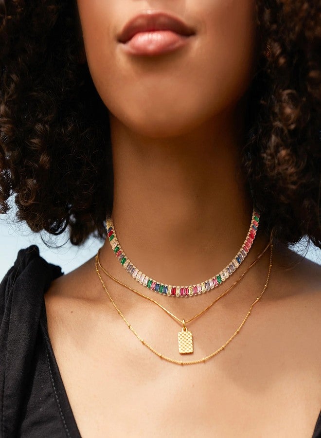 FANZE Sparkly Tennis Necklaces for Women Cubic Zirconia Gold Plated Choker Necklace Dainty Jewelry Gifts for Holiday Wedding Party Prom Valentines Day, Copper, Zircon - Image 3
