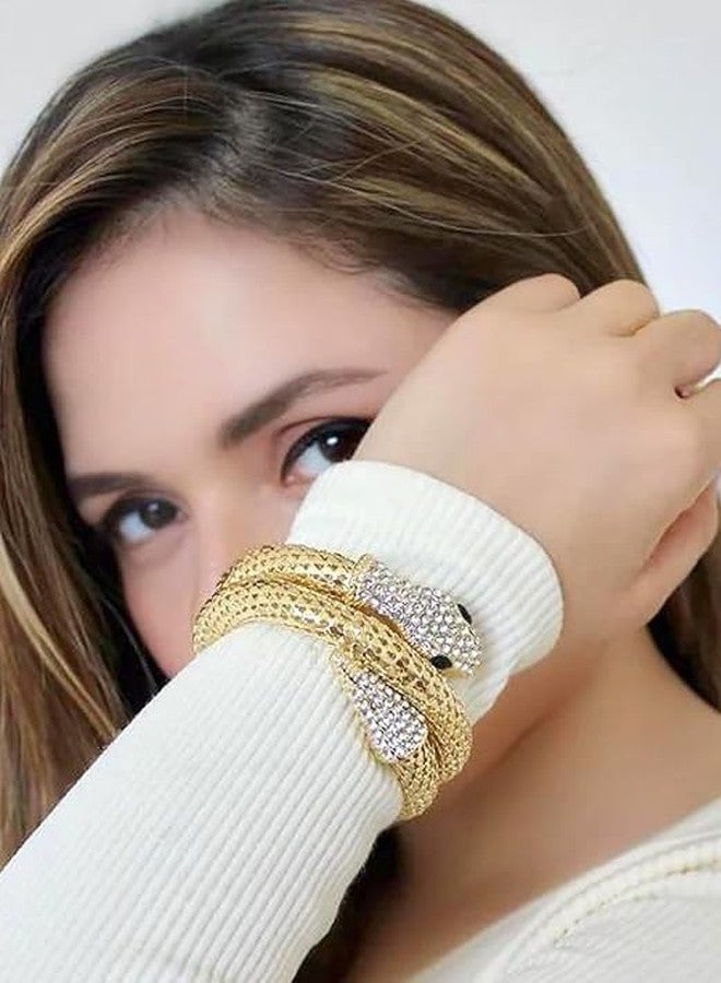 FICTIOUS Adjustable Snake Bracelet and Rhinestone Choker Necklace - Black Gold Serpent Jewelry Gift Set for Women and Girls (Brecelete) - Image 5