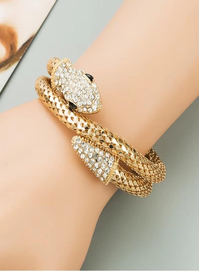 FICTIOUS Adjustable Snake Bracelet and Rhinestone Choker Necklace - Black Gold Serpent Jewelry Gift Set for Women and Girls (Brecelete) - Image 3