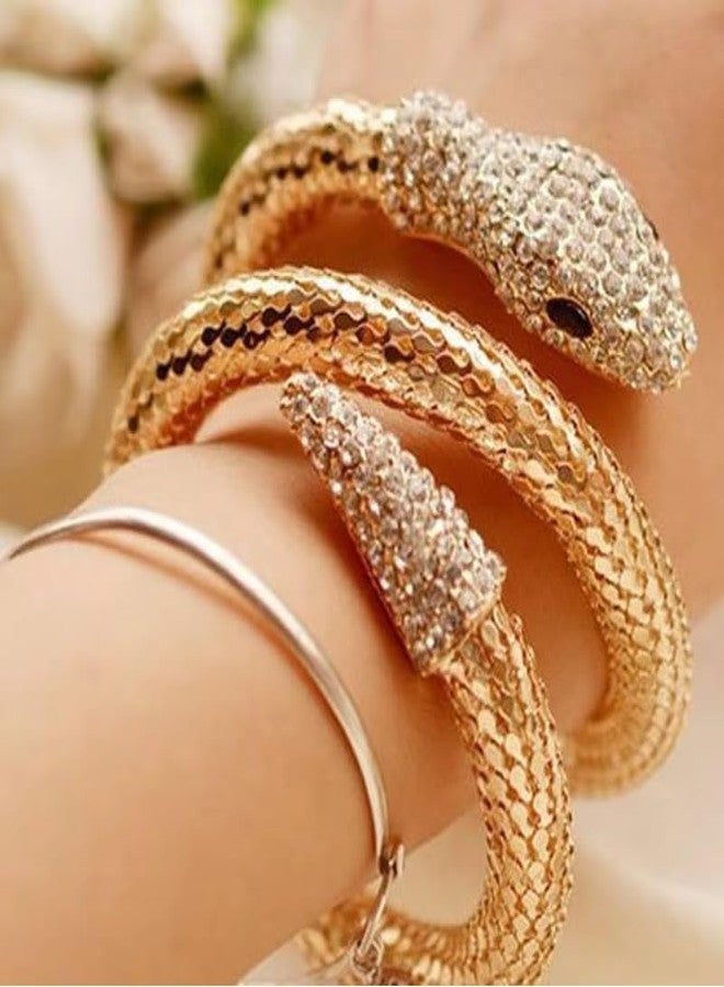 FICTIOUS Adjustable Snake Bracelet and Rhinestone Choker Necklace - Black Gold Serpent Jewelry Gift Set for Women and Girls (Brecelete) - Image 2