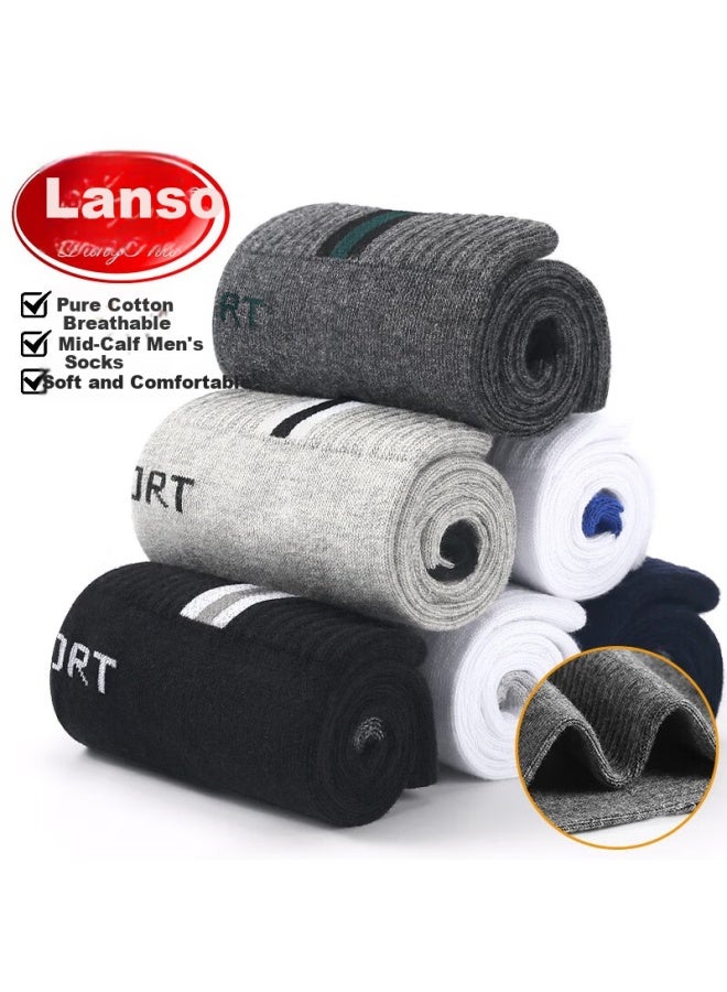 LANG SHA Langsha Men's Cotton Socks Men's Sports Leisure Full Cotton Absorbent Breathable Mid-tube Cotton Socks 6 Pairs - Image 2