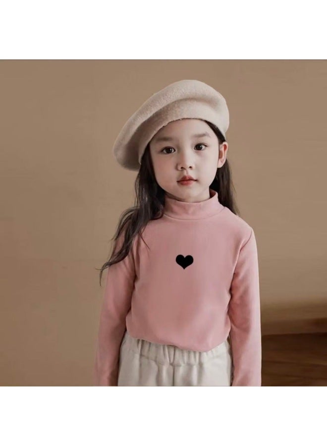 Autumn/winter Children's Fleece Long-sleeve T-shirt, Baby Base Layer, Boys And Girls Semi-turtleneck Innerwear, Warm Top