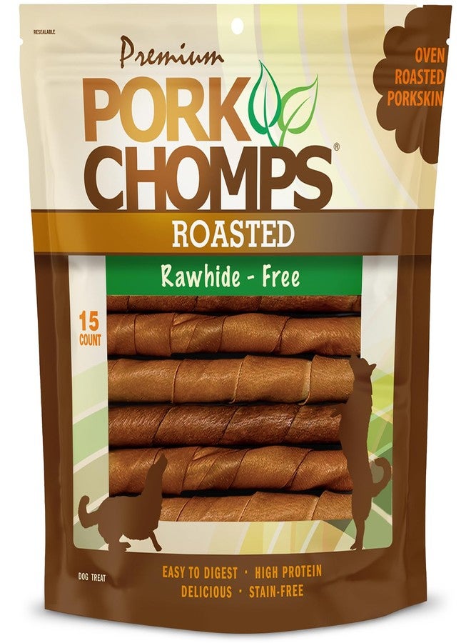 Pork Chomps Roasted Pork Skin Dog Chews, 6 Inch Twists, 15 Count - Long-Lasting Treats for Dogs - High Protein, Rawhide-Free, Low Fat, Healthy & Delicious Chews - Image 1
