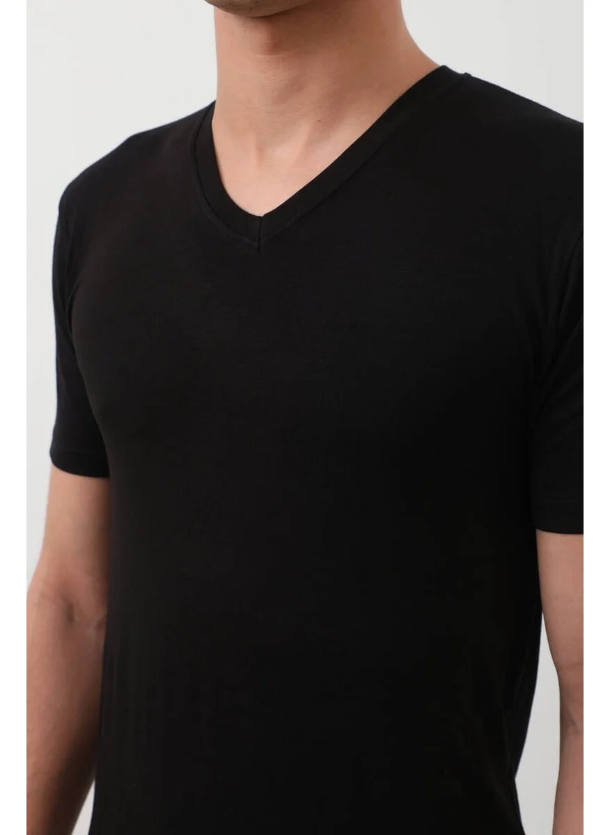 İlke İç Giyim V Neck Basic T-Shirt Black