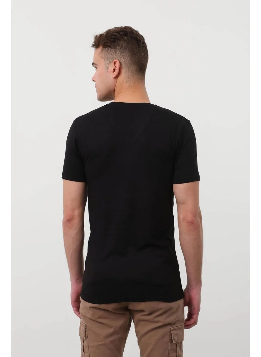 İlke İç Giyim V Neck Basic T-Shirt Black