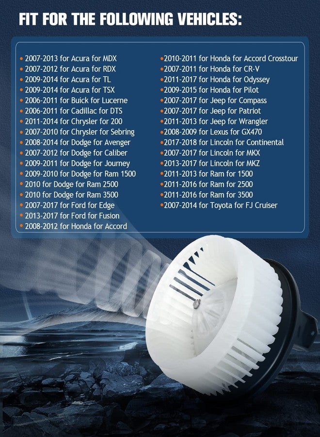 ECCPP محرك مروحة سخان ECCPP HVAC 700203 مناسب لسيارات Acura MDX من 2007-2013 / Acura RDX من 2007-2012 / Acura TL/TSX من 2009-2013، لسيارة Honda Accord، لسيارة Dodge Journey، لسيارة Jeep Wrangler، لسيارة Chrysler Sebring - Image 2