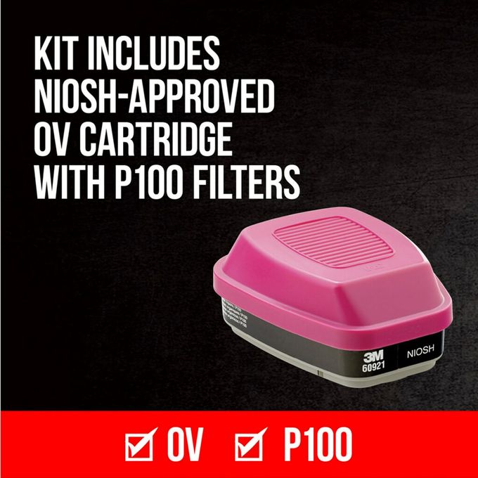 3M P100/Ov Odor/Particulate Multi-Purpose Reusable Respirator 65021, Medium Size, Niosh-Approved Organic Vapor Cartridge & P100 Rated Filters, Flexible, Thermoplastic Faceseal For Comfort (65021H1-Dc) - Image 3
