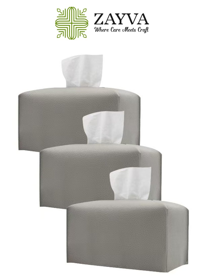 ZAYVA 3 Packs Leather Tissue Box Cover, Tissue Box Holder for Living Room, Bedroom and Office, Office Desk Tissue Box Cover (Grey) - Image 1