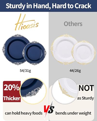 Hioasis 175pcs Blue and Silver Plastic Plates - Elegant Disposable Dinnerware Set Suitable for 25 Guests Include 10.25" Dinner & 7.5" Dessert Plates, Cutlery, Napkins, Cups for Party & Wedding - Image 3