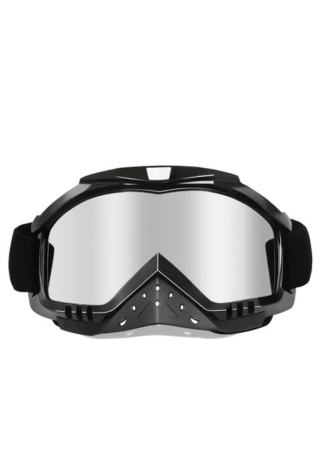 Motorcycle Goggles for Dirt Bikes and ATVs, UV Protection, Windproof, Dustproof, Anti-Fog, Stylish Silver Lens, 2-in-1 Design for Off-Road Racing