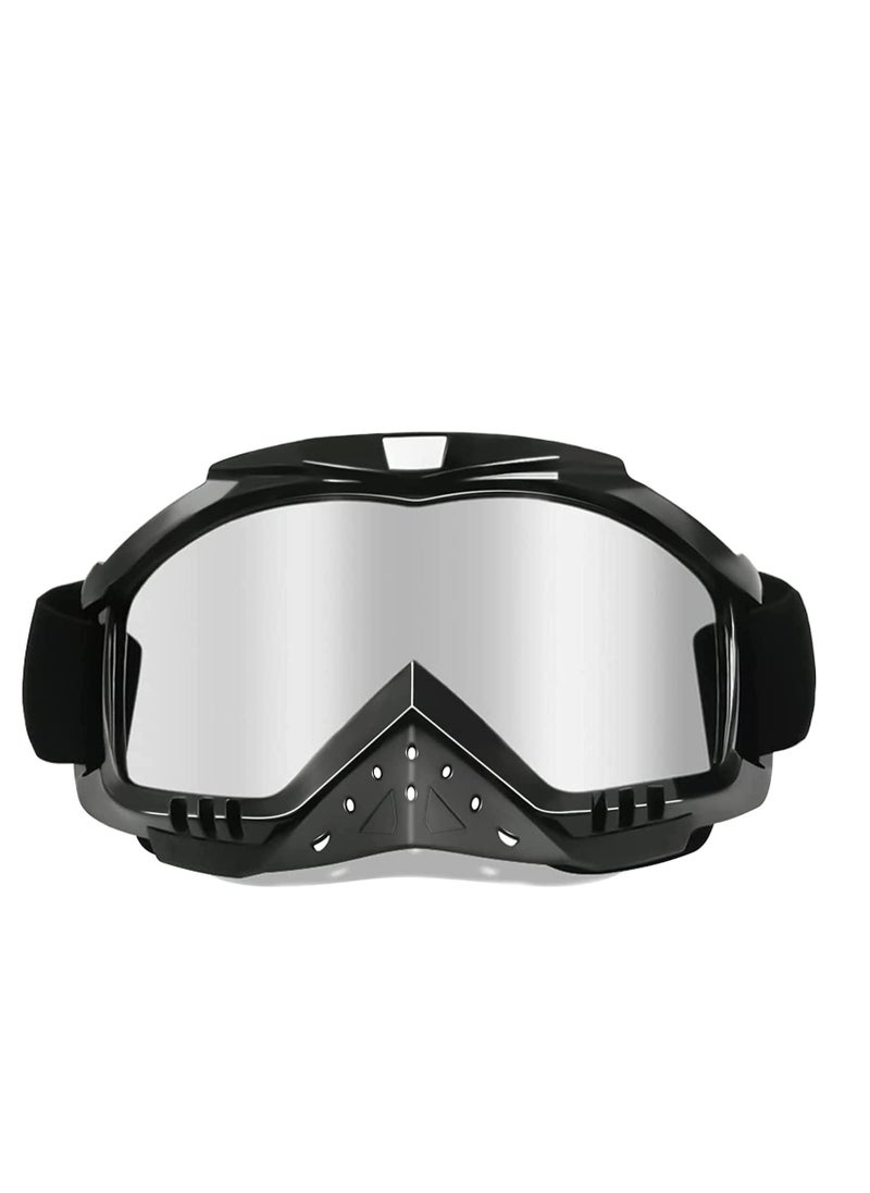 Motorcycle Goggles for Dirt Bikes and ATVs, UV Protection, Windproof, Dustproof, Anti-Fog, Stylish Silver Lens, 2-in-1 Design for Off-Road Racing