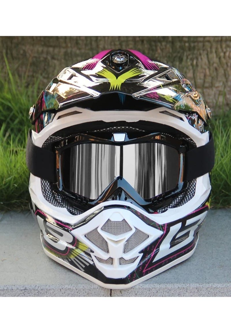 Motorcycle Goggles for Dirt Bikes and ATVs, UV Protection, Windproof, Dustproof, Anti-Fog, Stylish Silver Lens, 2-in-1 Design for Off-Road Racing