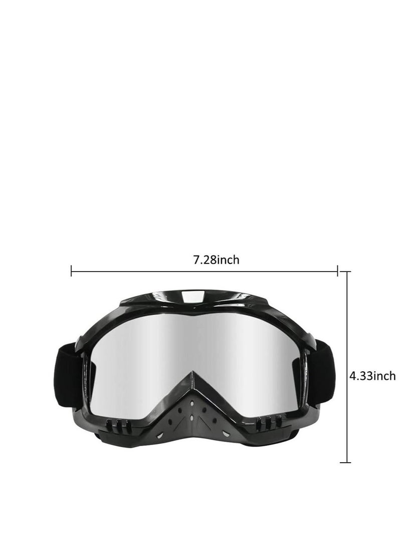 Motorcycle Goggles for Dirt Bikes and ATVs, UV Protection, Windproof, Dustproof, Anti-Fog, Stylish Silver Lens, 2-in-1 Design for Off-Road Racing