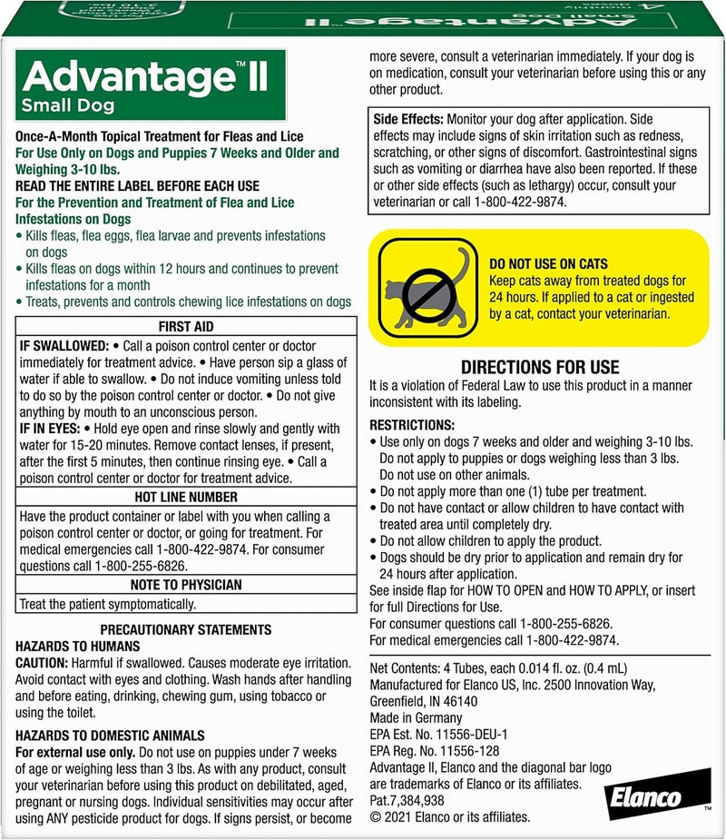 Elanco Advantage II Topical Flea Treatment for Small Dogs (3-10 lbs) - 4 Monthly Doses - Image 2
