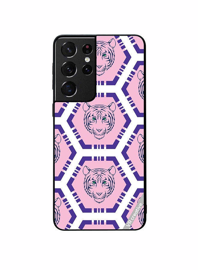 VR CREATIVE Protective Case Cover For Samsung Galaxy S21 Ultra 5G Tiger Pink And Purple Design Multicolour - Image 1