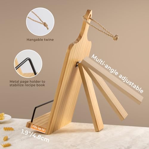 PUERSI Cook Book Stand for Kitchen Counter, Wooden Recipe Book Holder with Measurement Conversion Chart, Adjustable Cookbook Stand, Kitchen Gifts for Cooking Lovers - Image 4