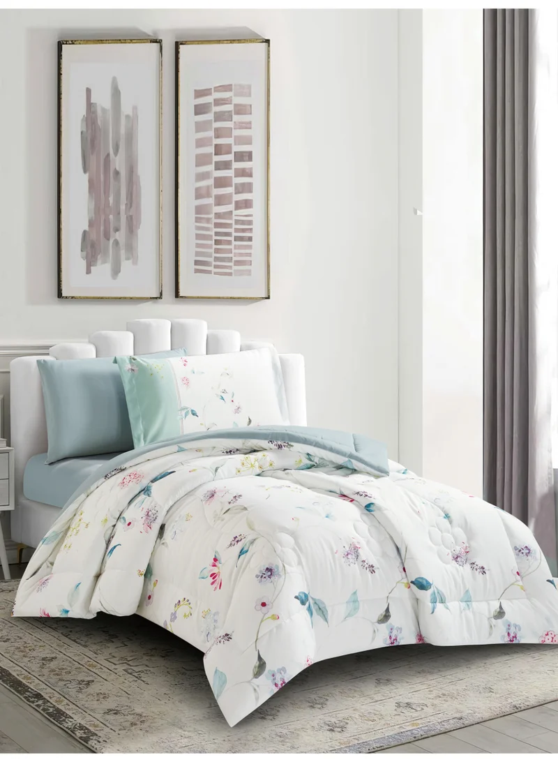 Donetella Bedding Comforter Set, twin Size Fits 120x200 cm - 4-Pcs Digital Print Quilted Bed Set, Microfiber Fabric - 1 Comforter, 1 Fitted Sheet, 1 Pillow Shams, 1 Pillowcases.