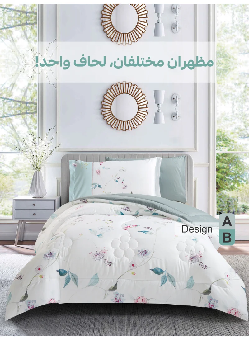 Donetella Bedding Comforter Set, twin Size Fits 120x200 cm - 4-Pcs Digital Print Quilted Bed Set, Microfiber Fabric - 1 Comforter, 1 Fitted Sheet, 1 Pillow Shams, 1 Pillowcases.
