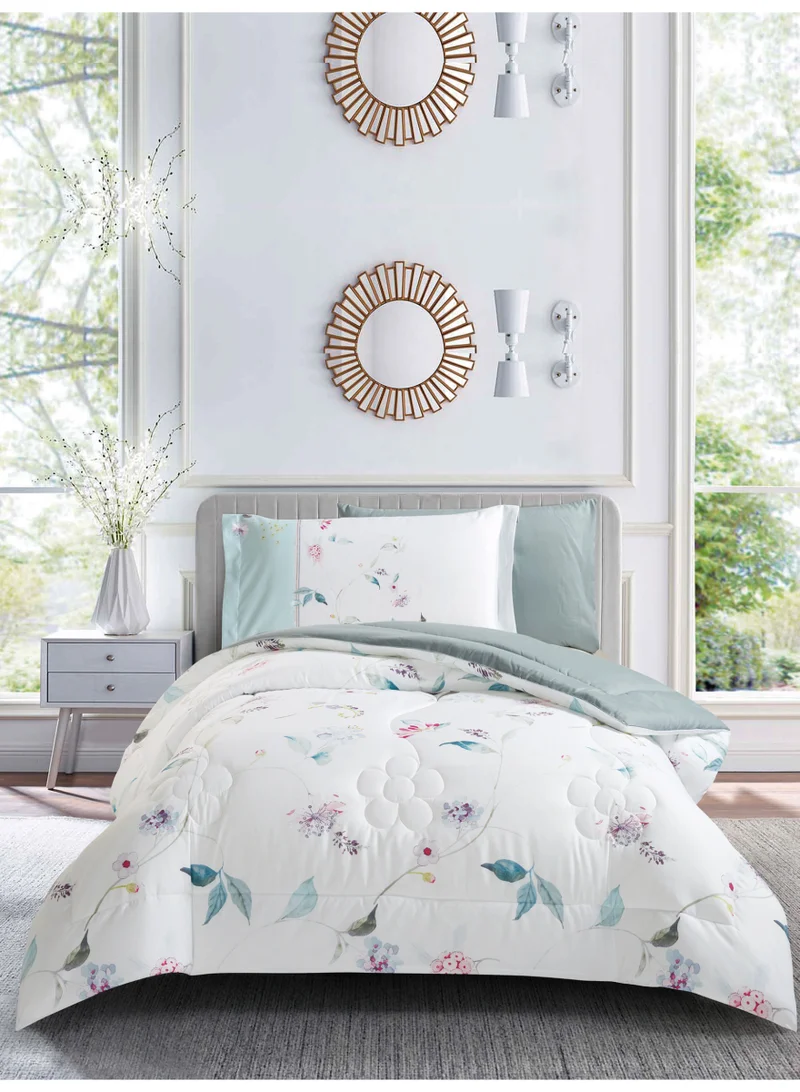 Donetella Bedding Comforter Set, twin Size Fits 120x200 cm - 4-Pcs Digital Print Quilted Bed Set, Microfiber Fabric - 1 Comforter, 1 Fitted Sheet, 1 Pillow Shams, 1 Pillowcases.