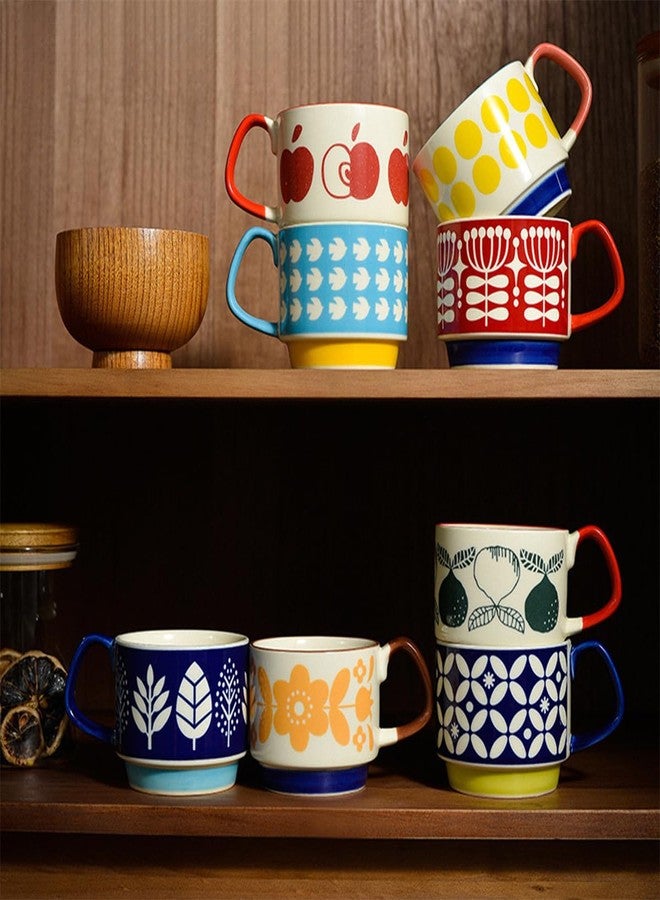Spooky Japanese Retro Ceramic Coffee Mug - 300ml Printed Stackable Cup with Handle - Creative Ins-Style Ear-Hanging Design for Milk, Tea & Espresso - Ideal Gift for Couples, Home or Café (Red-Apple) - Image 2