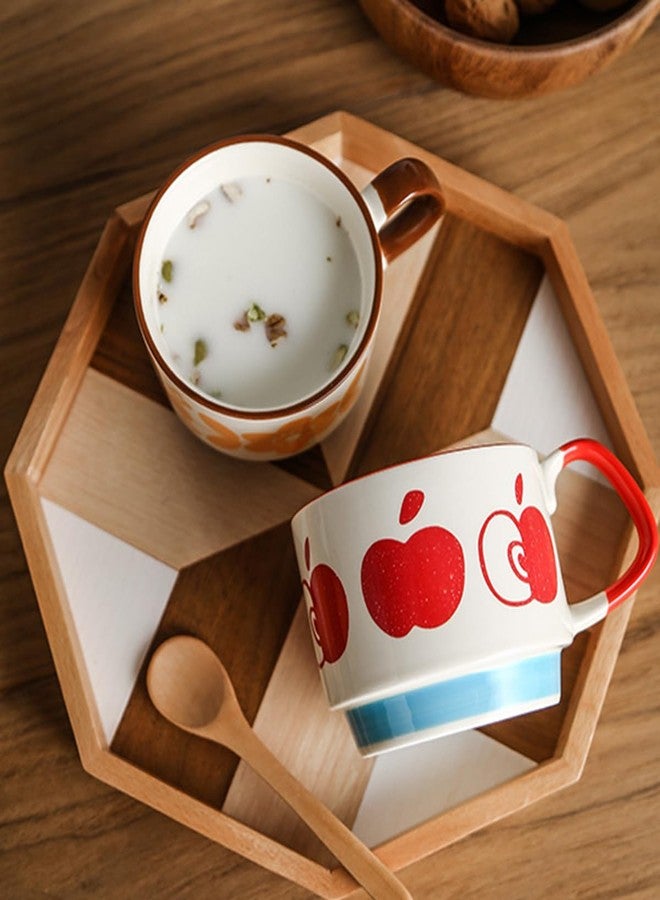 Spooky Japanese Retro Ceramic Coffee Mug - 300ml Printed Stackable Cup with Handle - Creative Ins-Style Ear-Hanging Design for Milk, Tea & Espresso - Ideal Gift for Couples, Home or Café (Red-Apple) - Image 3