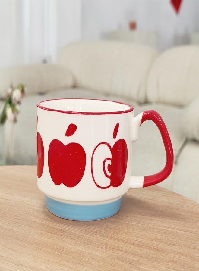 Spooky Japanese Retro Ceramic Coffee Mug - 300ml Printed Stackable Cup with Handle - Creative Ins-Style Ear-Hanging Design for Milk, Tea & Espresso - Ideal Gift for Couples, Home or Café (Red-Apple) - Image 5