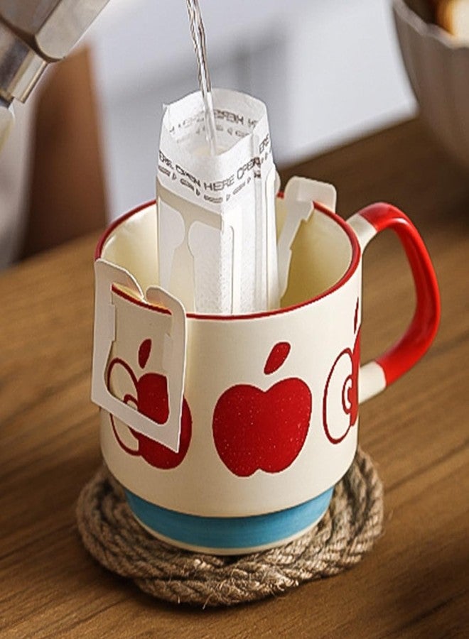 Spooky Japanese Retro Ceramic Coffee Mug - 300ml Printed Stackable Cup with Handle - Creative Ins-Style Ear-Hanging Design for Milk, Tea & Espresso - Ideal Gift for Couples, Home or Café (Red-Apple) - Image 4