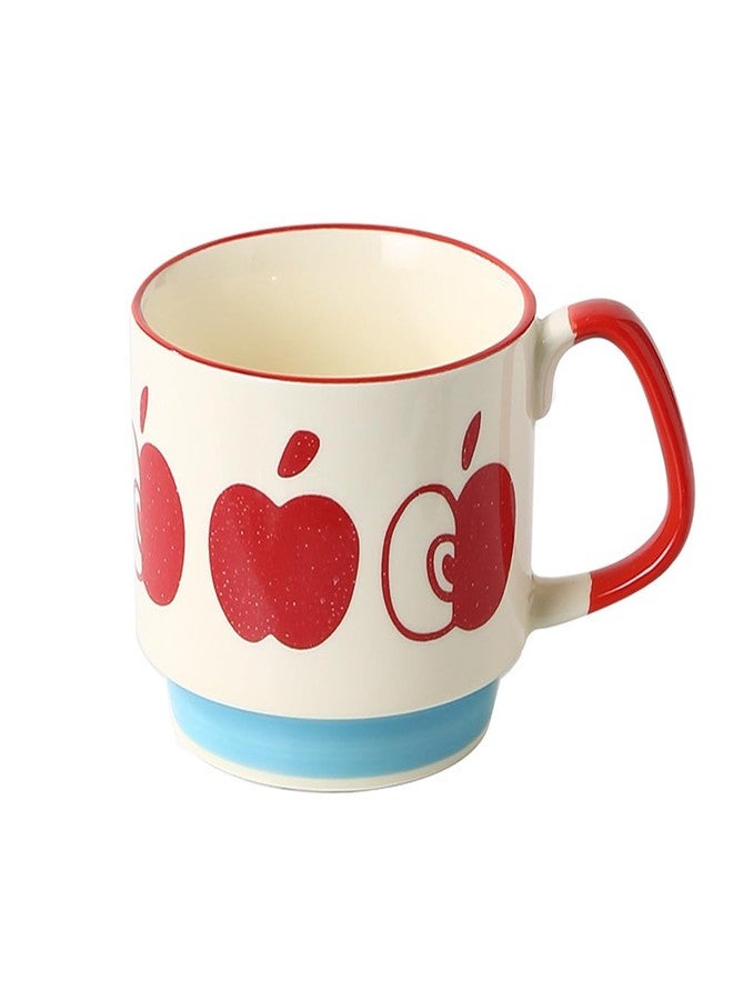 Spooky Japanese Retro Ceramic Coffee Mug - 300ml Printed Stackable Cup with Handle - Creative Ins-Style Ear-Hanging Design for Milk, Tea & Espresso - Ideal Gift for Couples, Home or Café (Red-Apple) - Image 1