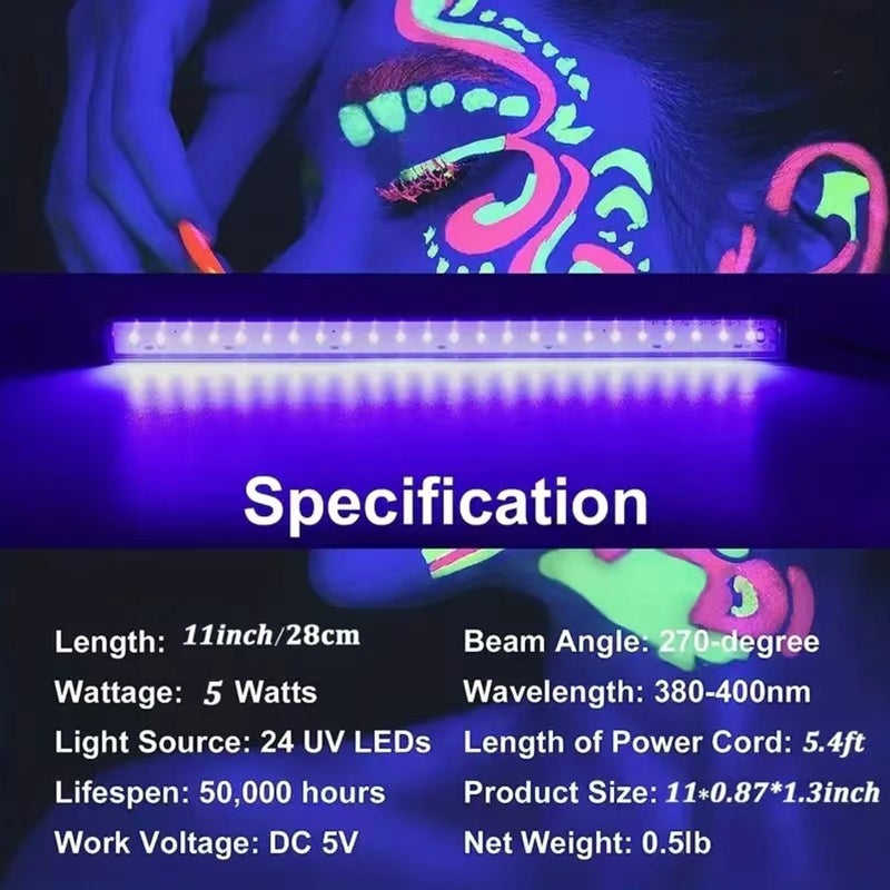 1 عبوة من شريط مصباح UV أسود LED مصباح UV - مضخم ضوء فلكي متنقل للكشف عن التألق - مصباح حفلات LED مع سماعة USB يمكن توصيلها واستخدامها مباشرةً - Image 4