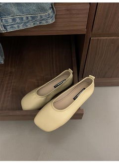 Womens Ballet Slippers Simple Versatile Soft Leather Soft Sole Milk Sapatoes Square Head Ruffles Evening Wind Single Shoes Bean Yellow