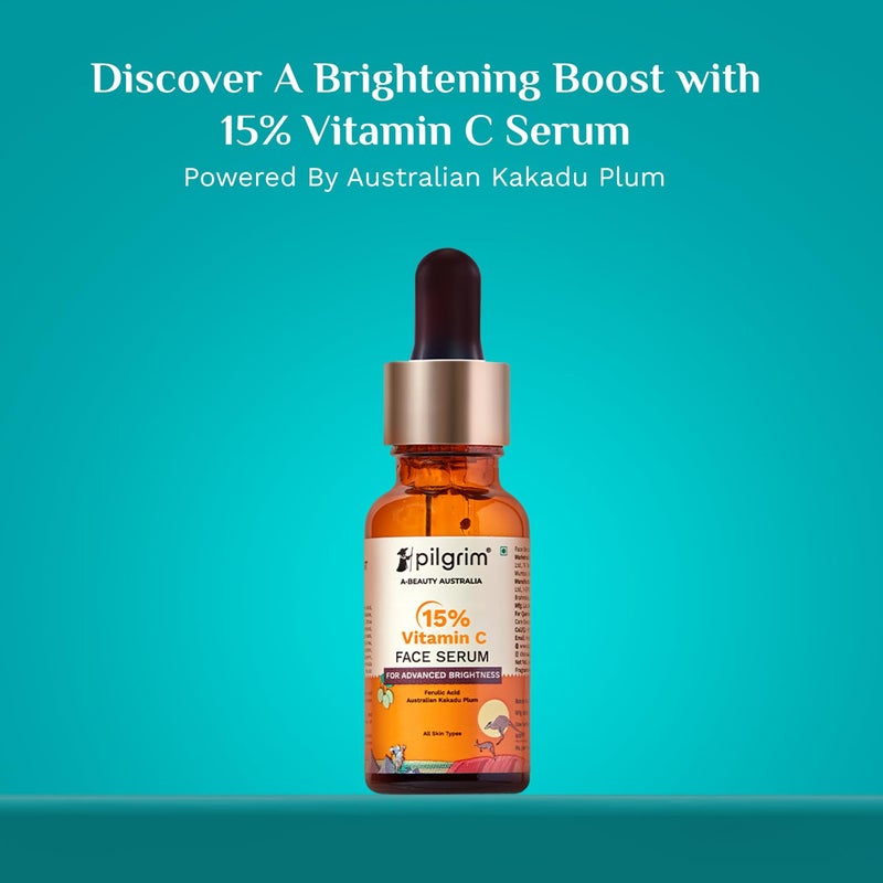PILGRIM Pilgrim 15 Vitamin C Serum 20ml For Glowing Skin Advanced Formulation With Ferulic Acid Vitamin E Reduces Dark Spots Pigmentation For All Oily Combination Normal Skin Men Women - Image 3