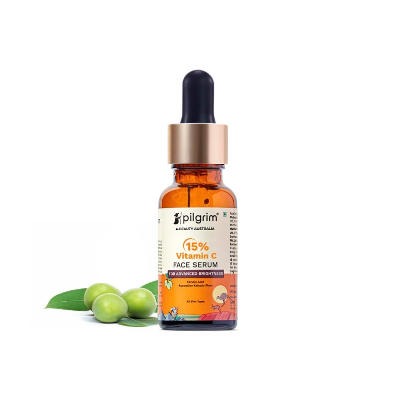 PILGRIM Pilgrim 15 Vitamin C Serum 20ml For Glowing Skin Advanced Formulation With Ferulic Acid Vitamin E Reduces Dark Spots Pigmentation For All Oily Combination Normal Skin Men Women - Image 1