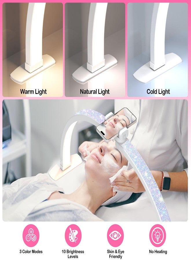 SLYFTE Professional Large Half Moon Light for Nail Desk with Phone Holder, 29" Arch Light for Nail Techs Nail Desk Lamp for Manicure Table, Salon, Nail Tech Lamp with Rhinestone-Encrusted(White, Large) - Image 3