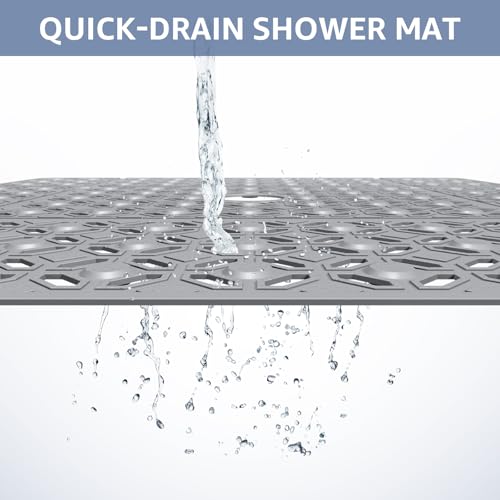 OTHWAY Square Shower Mat, 27"x 27" Extra Large Shower Mats for Inside Shower, TPE Anti Slip Shower Mat with Suction Cups Drain Holes, Machine Washable Shower Floor Mat (Grey) - Image 3