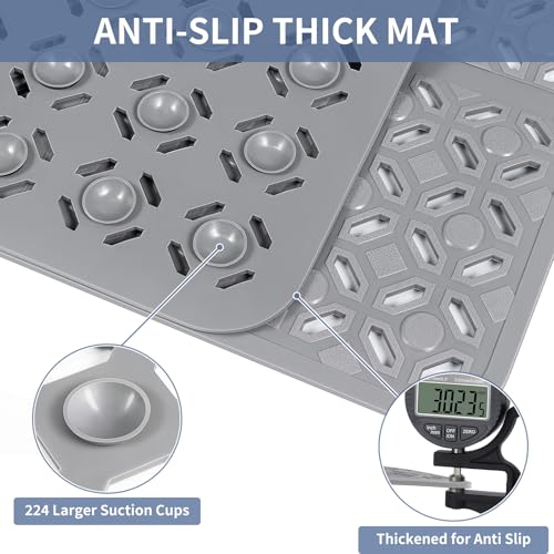 OTHWAY Square Shower Mat, 27"x 27" Extra Large Shower Mats for Inside Shower, TPE Anti Slip Shower Mat with Suction Cups Drain Holes, Machine Washable Shower Floor Mat (Grey) - Image 2