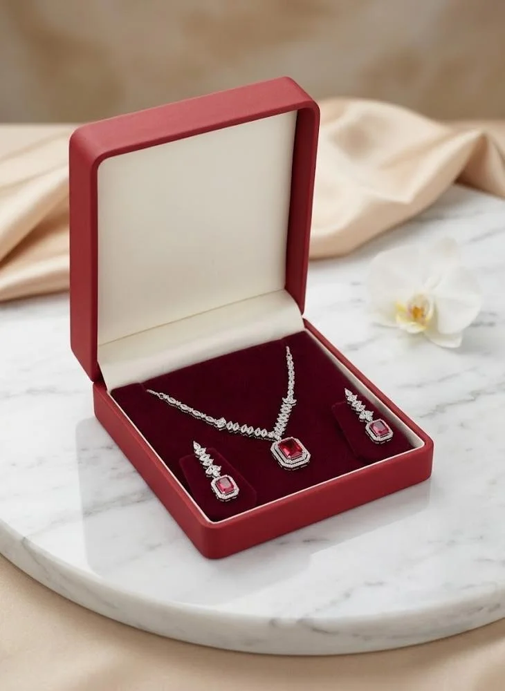 Viny red Elegant American Diamond & Ruby Red  Imitation Necklace Set for Women - Perfect for Parties, Weddings, & Festivals (Diwali, Eid) for Women | Best Price UAE