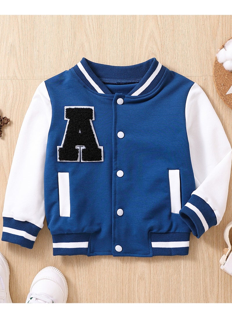 Infant Unisex Blue  Yellow Embroidered A-Line Jacket SEA BLUE