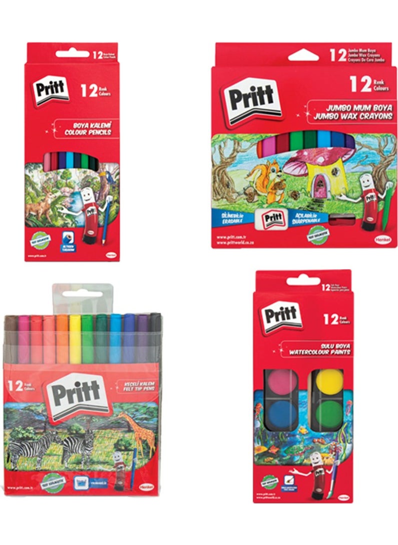 Pritt Paint Set Water Color + Dry Color + Felt Paint + Jumbo Wax Crayon 