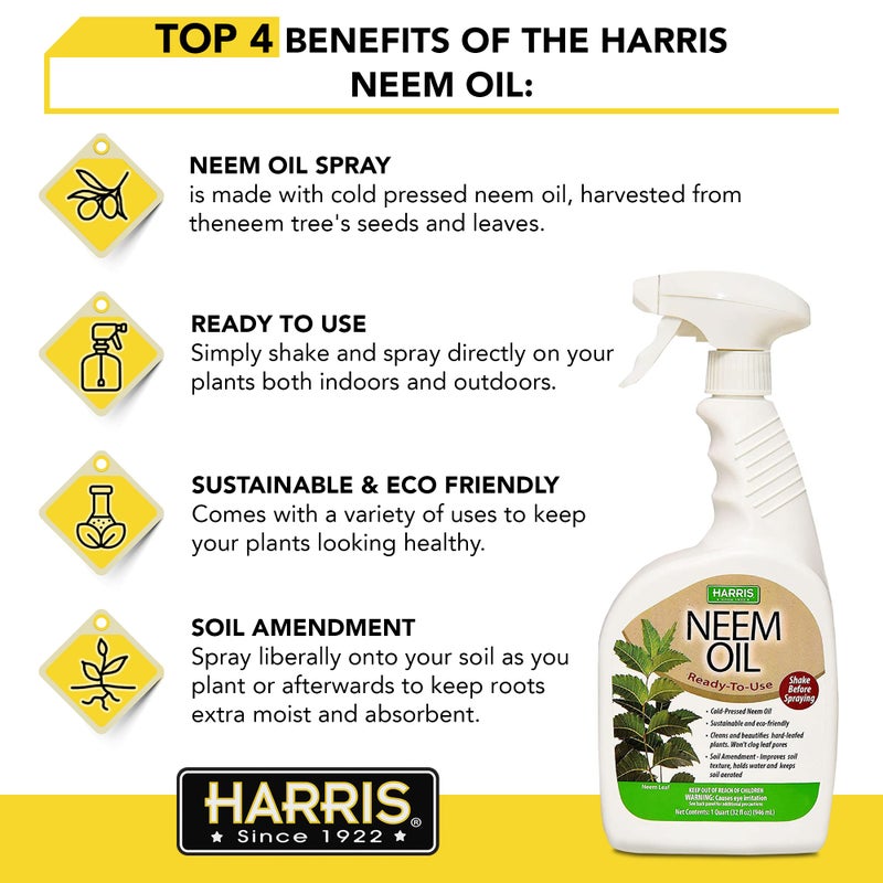 HARRIS Neem Oil Spray for Indoor and Outdoor Plants, Cold Pressed Ready to Use, 20oz - Image 3
