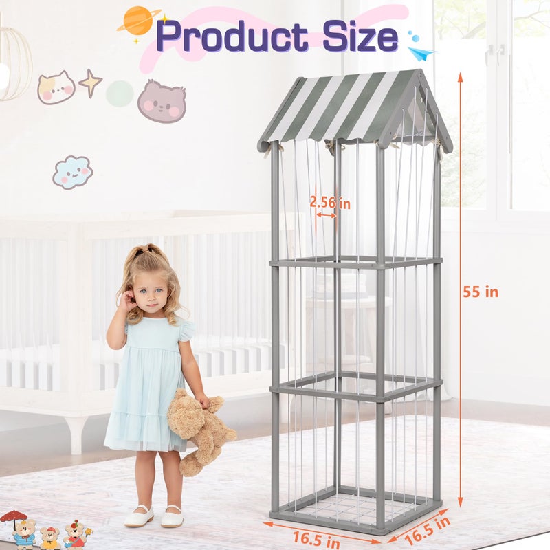 Edudif Stuffed Animal Storage, Space Saving Vertical Stuffed Animal Holder Wood, Easy Assembly Cottage-Style Plush Toys Organizer for Bedroom & Playroom (Gray, Large) - Image 3