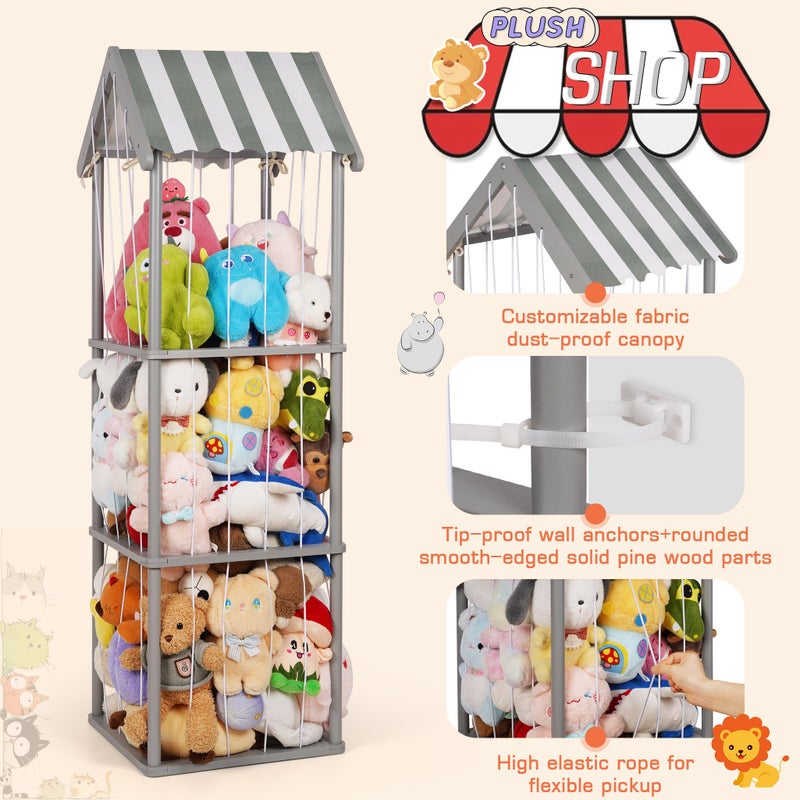 Edudif Stuffed Animal Storage, Space Saving Vertical Stuffed Animal Holder Wood, Easy Assembly Cottage-Style Plush Toys Organizer for Bedroom & Playroom (Gray, Large) - Image 4